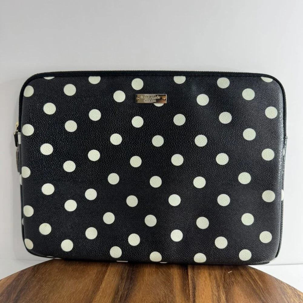 Kate Spade Small Tablet Padded Case Black And White Polka Dot Vinyl Shiny